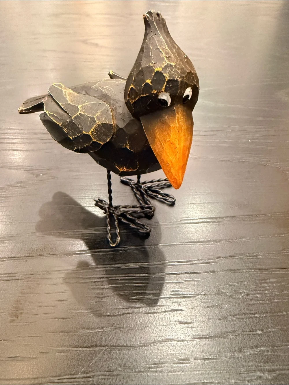 Decorative Black and Orange Wooden Magpie Figurine for Holiday Décor